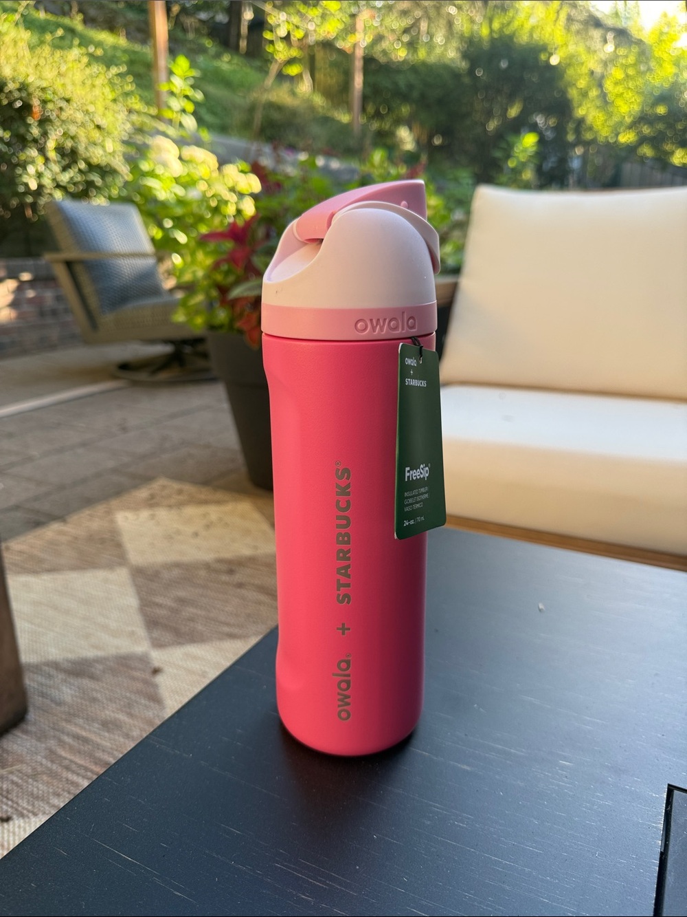 Starbucks Pink and Light Pink Owala Insulated Water Bottle